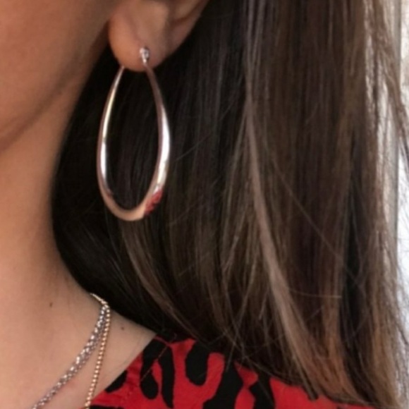 NEW 925 STERLING SILVER 1.5”OVAL HOOPS EARRINGS, NICE EARRINGS, CUTE EARRINGS - Picture 2 of 3